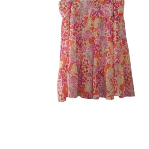 CHAPS Womens 2 Piece Skirt Set Pink Floral Ruffle Tiered Chiffon Petite XL - Picture 5 of 6